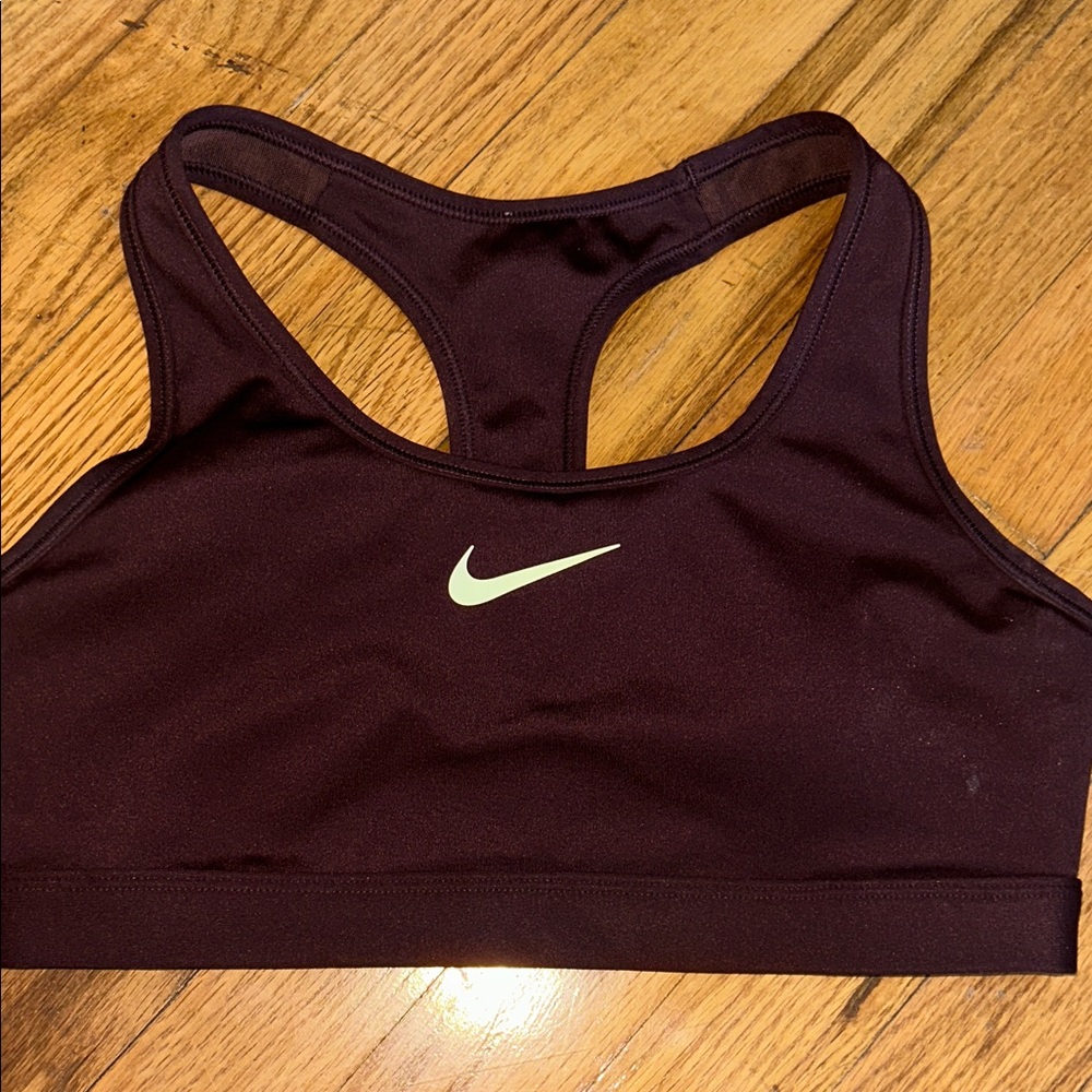 Nike Women's Plum Racerback Sports Bra with White Swoosh